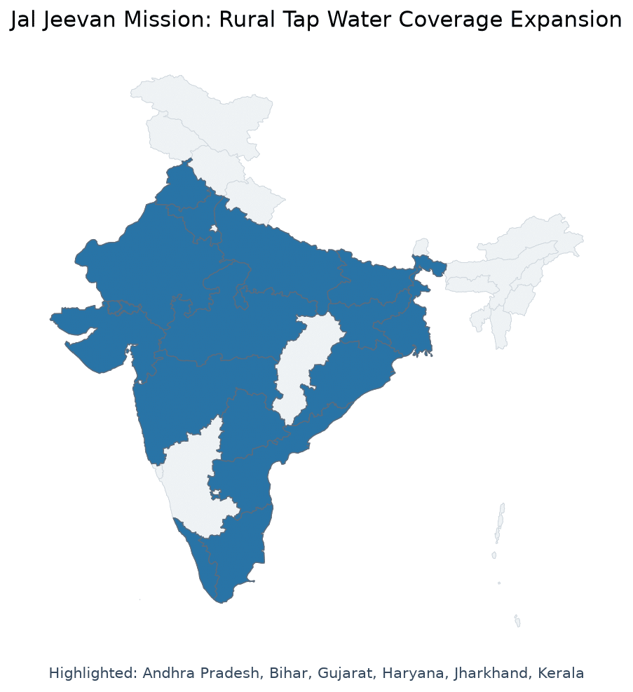 Map of Andhra Pradesh, Bihar, Gujarat, Haryana, Jharkhand, Kerala, highlighted on the map of India — Jal Jeevan Mission…