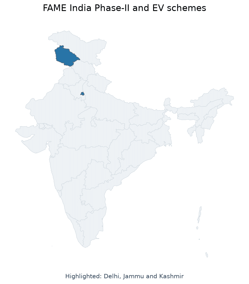 Map of Delhi, Bengaluru, Hyderabad, Mumbai, Ahmedabad, Pune, Surat, highlighted on the map of India — FAME India Phase-II…