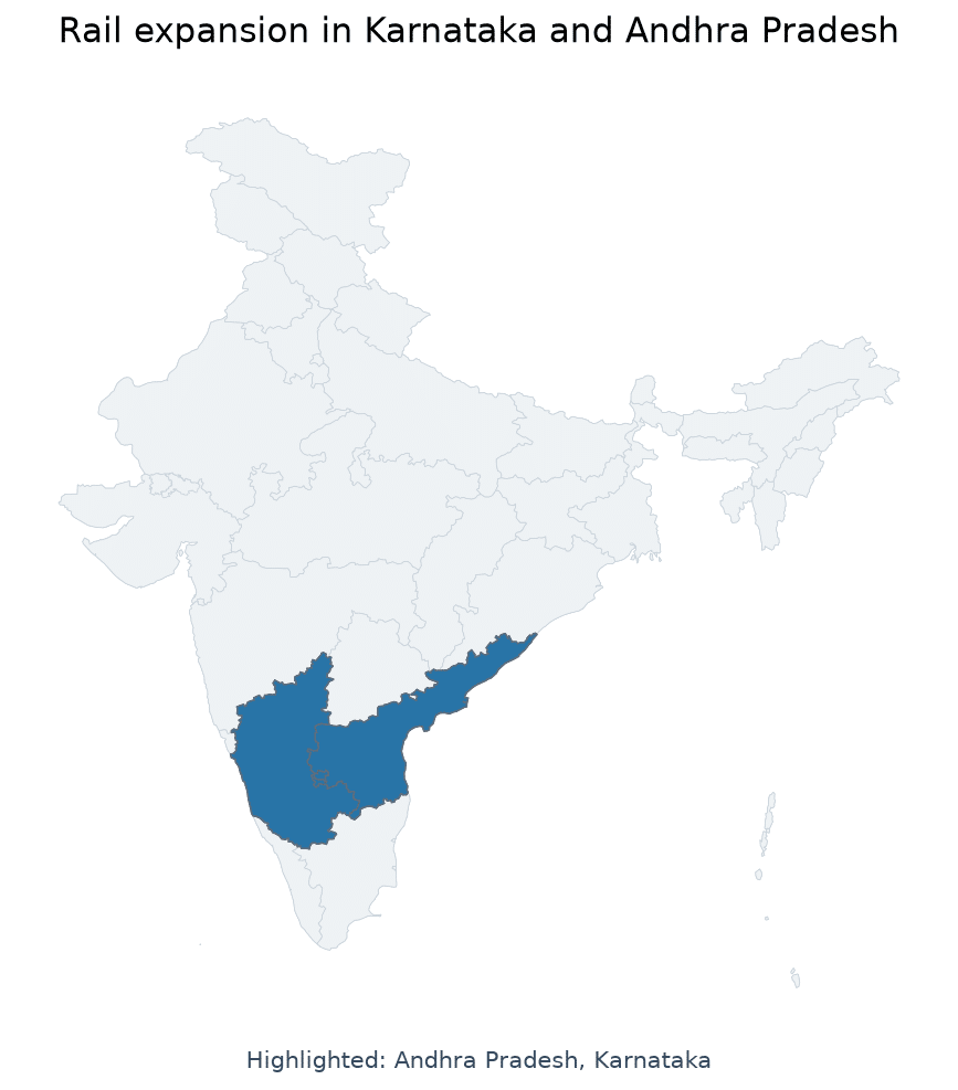 Map of Karnataka, Andhra Pradesh highlighted on the map of India — multi-tracking rail project Karnataka Andhra Pradesh…