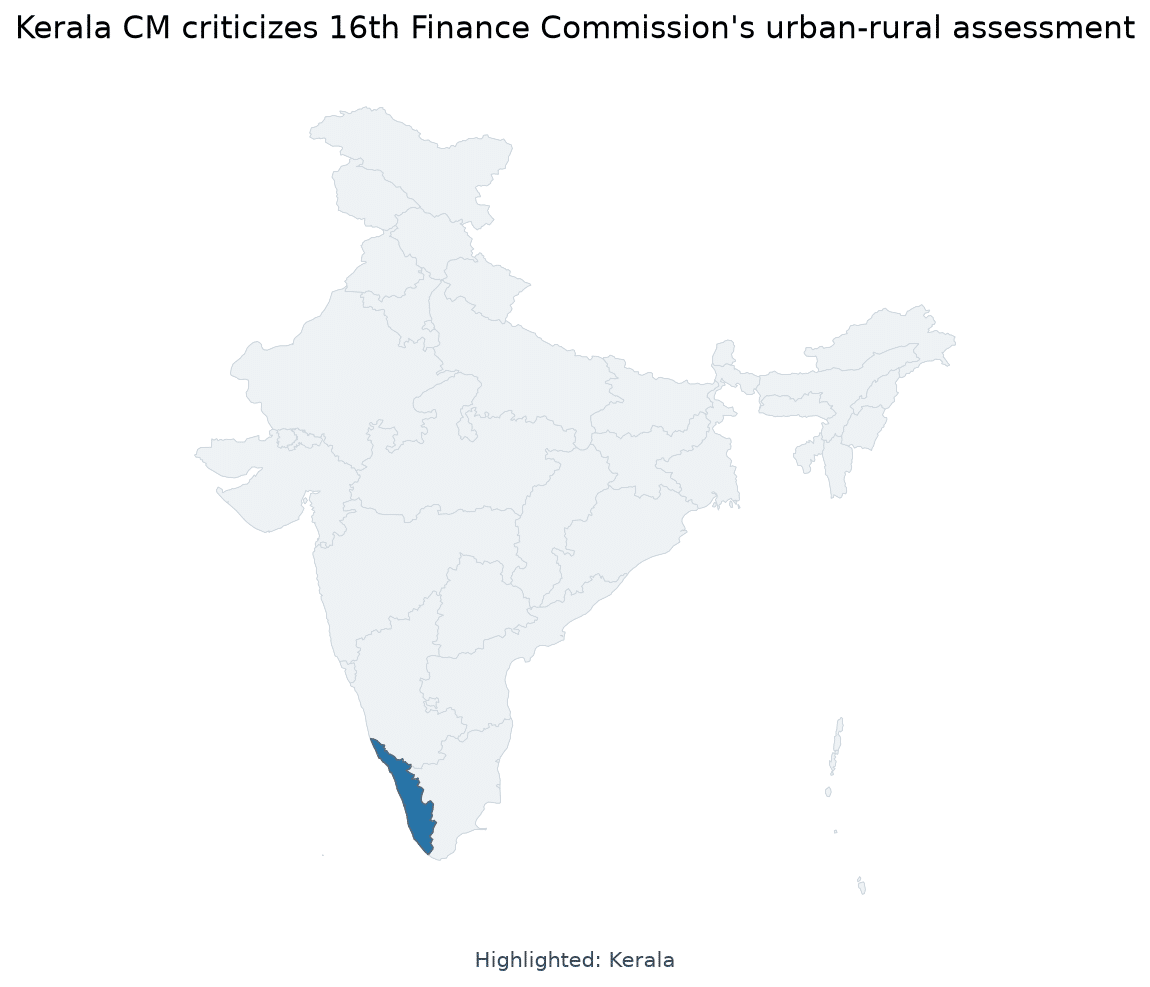 Map of Kerala highlighted on the map of India — 16th Finance Commission Kerala rural funds misclassification
