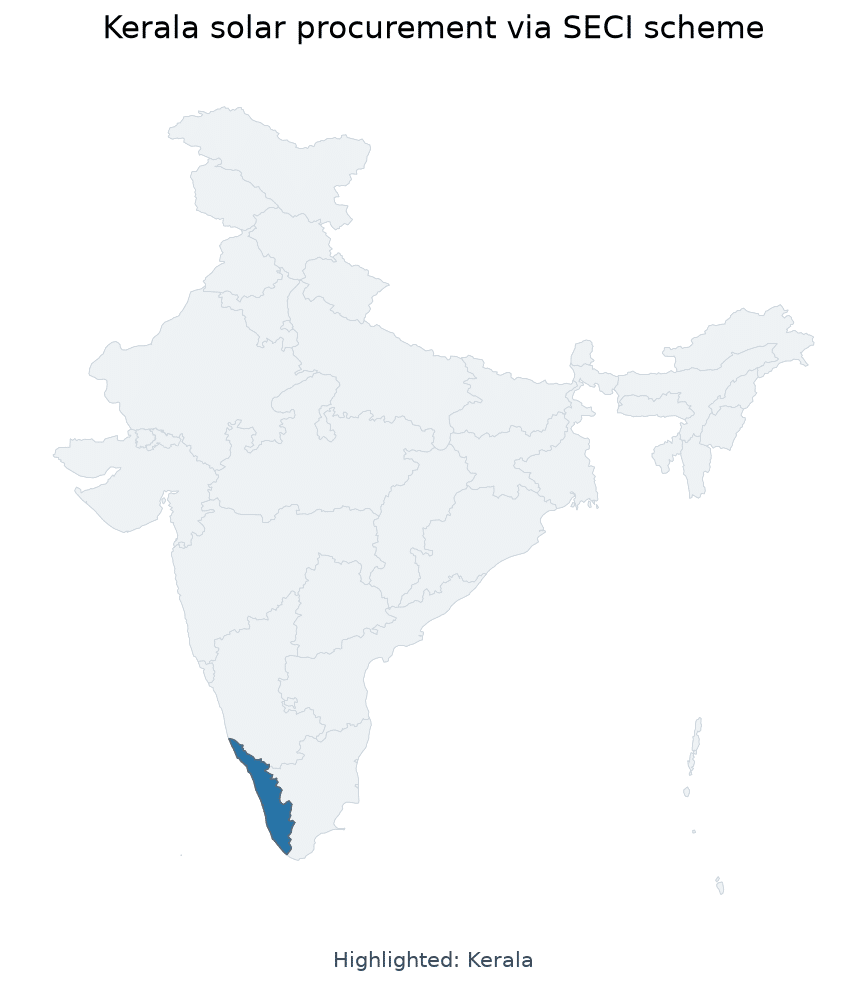 Map of Kerala highlighted on the map of India — Kerala solar energy procurement SECI scheme