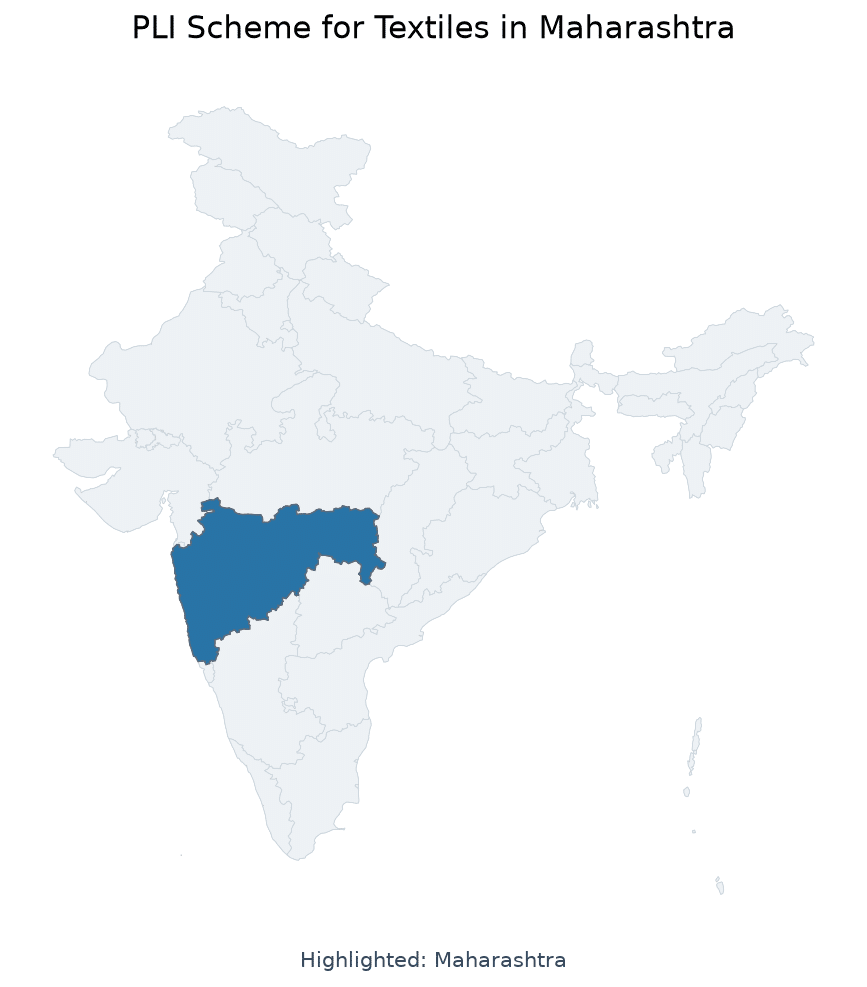 Map of Maharashtra highlighted on the map of India — PLI Scheme textile sector 2026 banking exam
