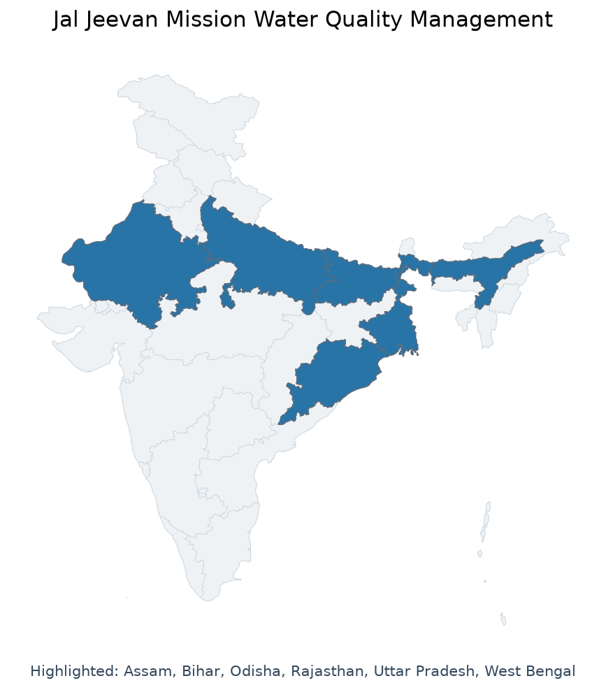 Map of Uttar Pradesh, Bihar, West Bengal, Rajasthan, Odisha, Assam highlighted on the map of India — Jal Jeevan Mission…
