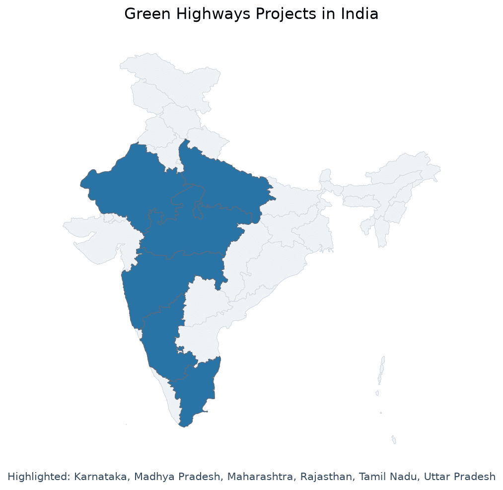Map of Uttar Pradesh, Madhya Pradesh, Maharashtra, Rajasthan, Tamil highlighted on the map of India — ग्रीन हाईवे…