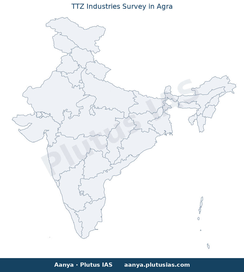 Map of Agra highlighted on the map of India — TTZ UP industries survey 10 parameters