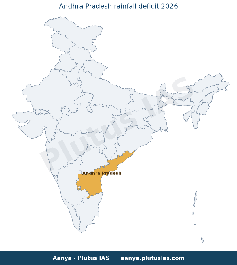 Map of Andhra Pradesh highlighted on the map of India — Andhra Pradesh rainfall deficit 2026