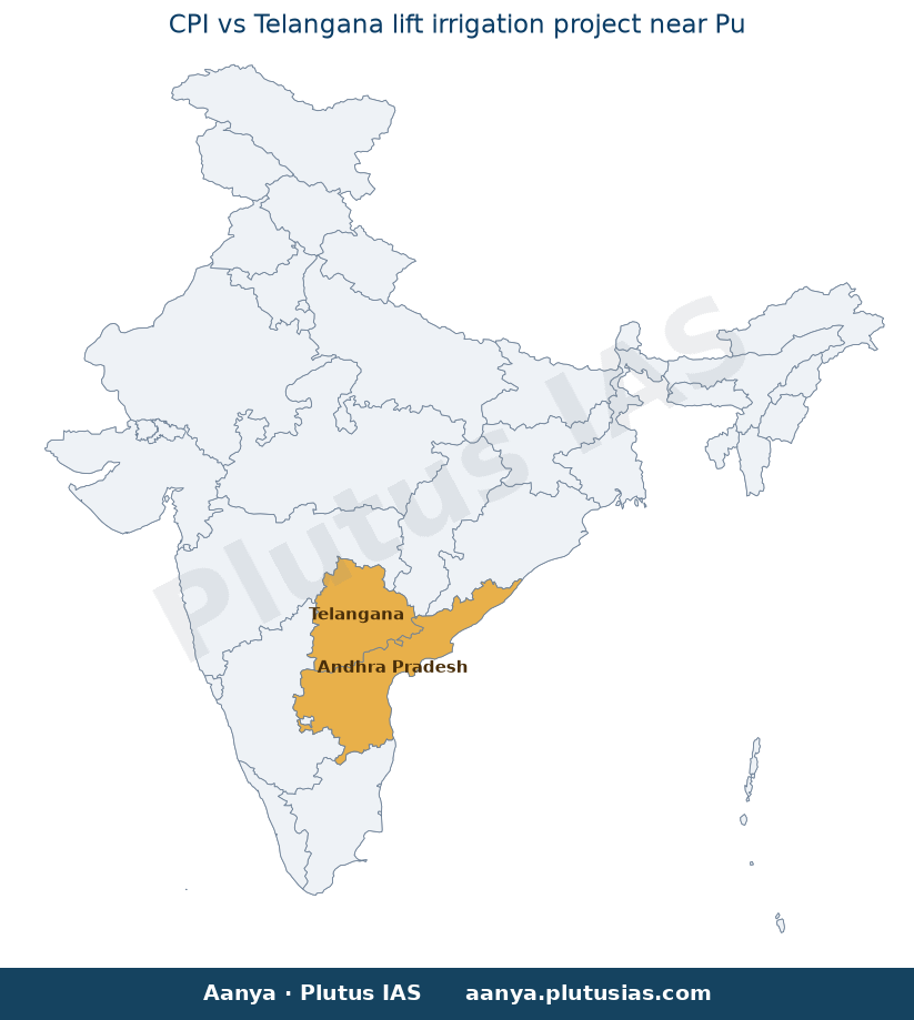 Map of Andhra Pradesh, Telangana highlighted on the map of India — Telangana lift irrigation project Pulichintala Andhra…