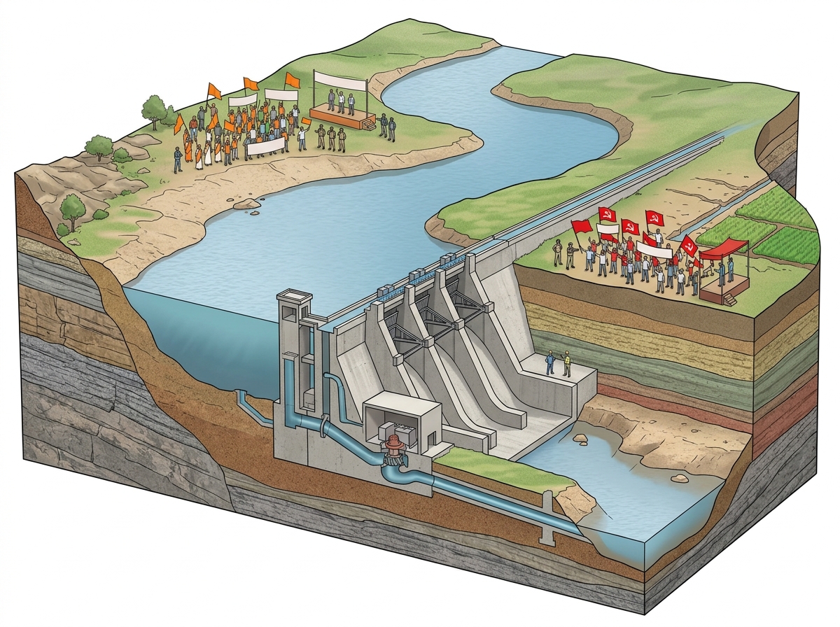 BJP, CPI stage protests against Karnataka government on Cauvery water dispute — labelled illustration