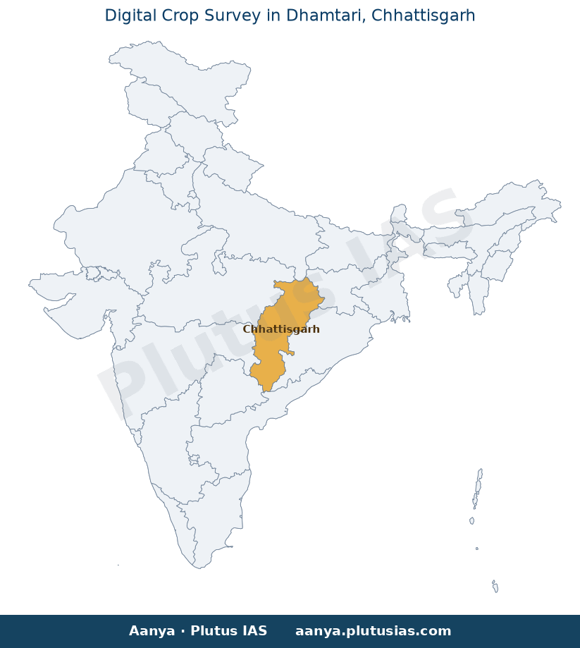 Map of Chhattisgarh highlighted on the map of India — Digital Crop Survey Chhattisgarh 2026