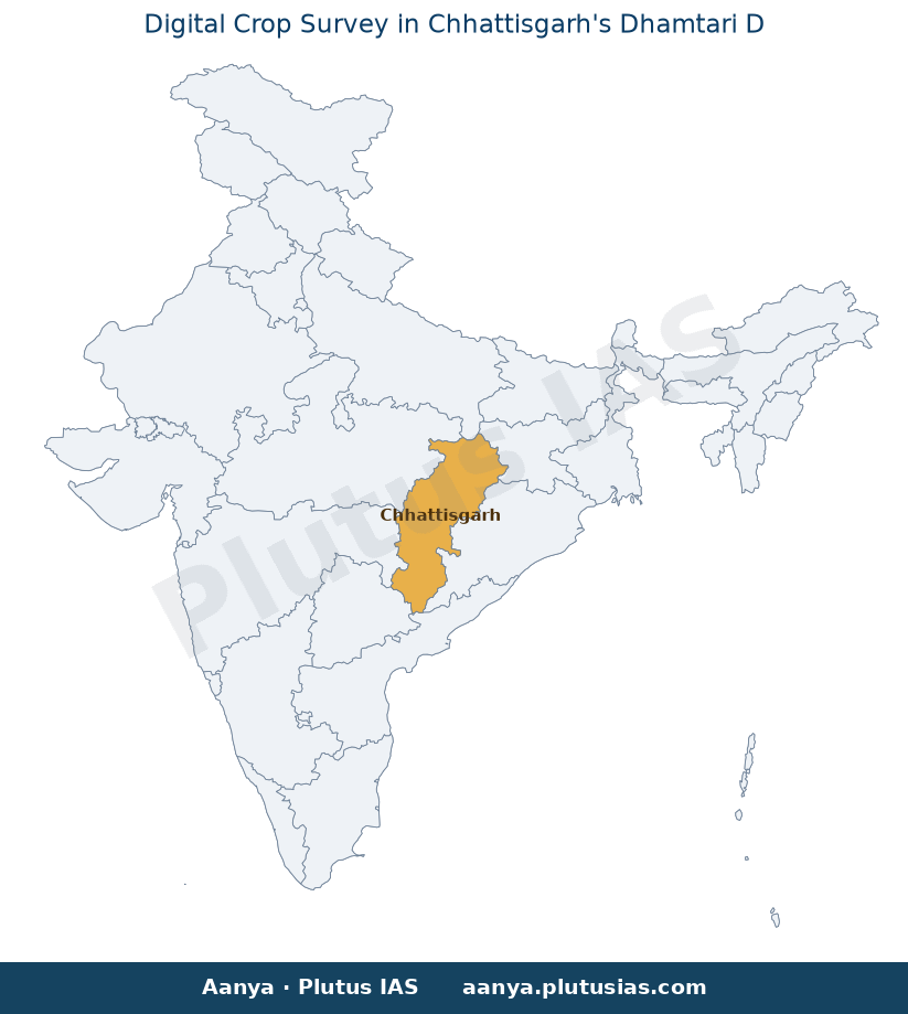 Map of Chhattisgarh highlighted on the map of India — Digital Crop Survey Chhattisgarh 2026