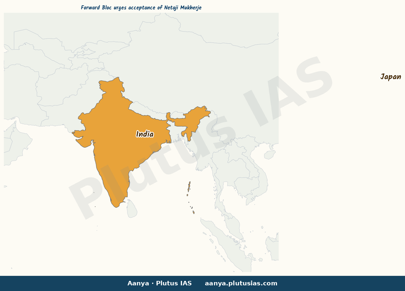 Map of India, Japan highlighted on the map of India — Mukherjee Commission report Netaji ashes Renkoji temple