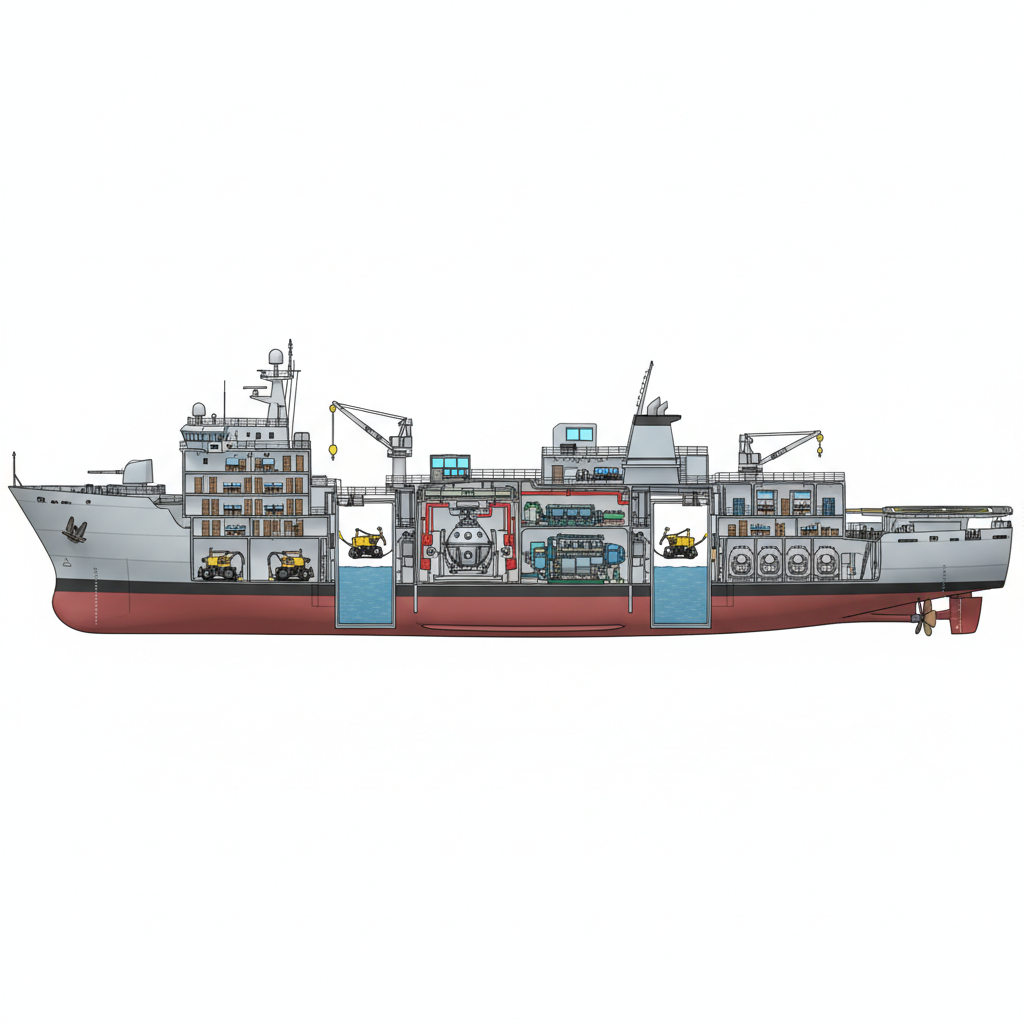 Indian Navy commissions deep-sea diving vessel INS Nipun — labelled illustration