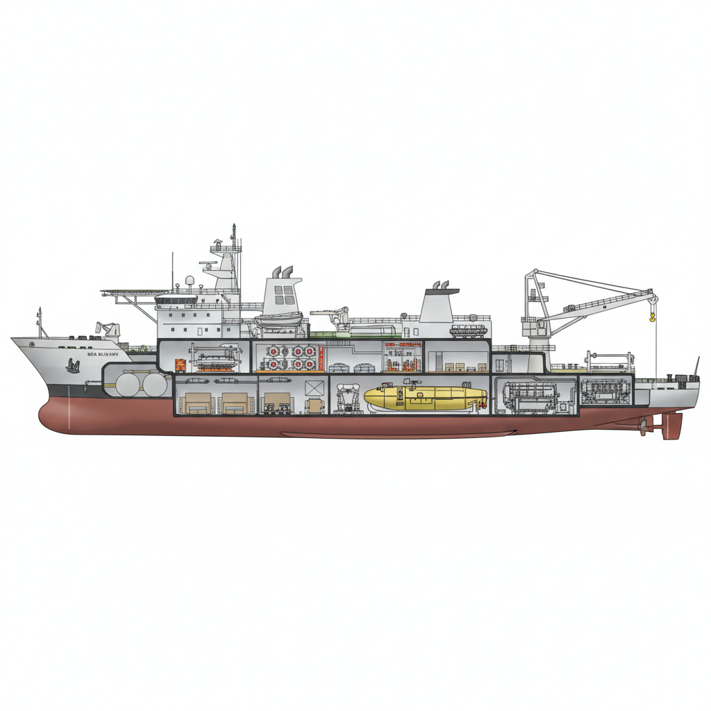 Indian Navy commissions deep-sea diving vessel INS Nipun — labelled illustration