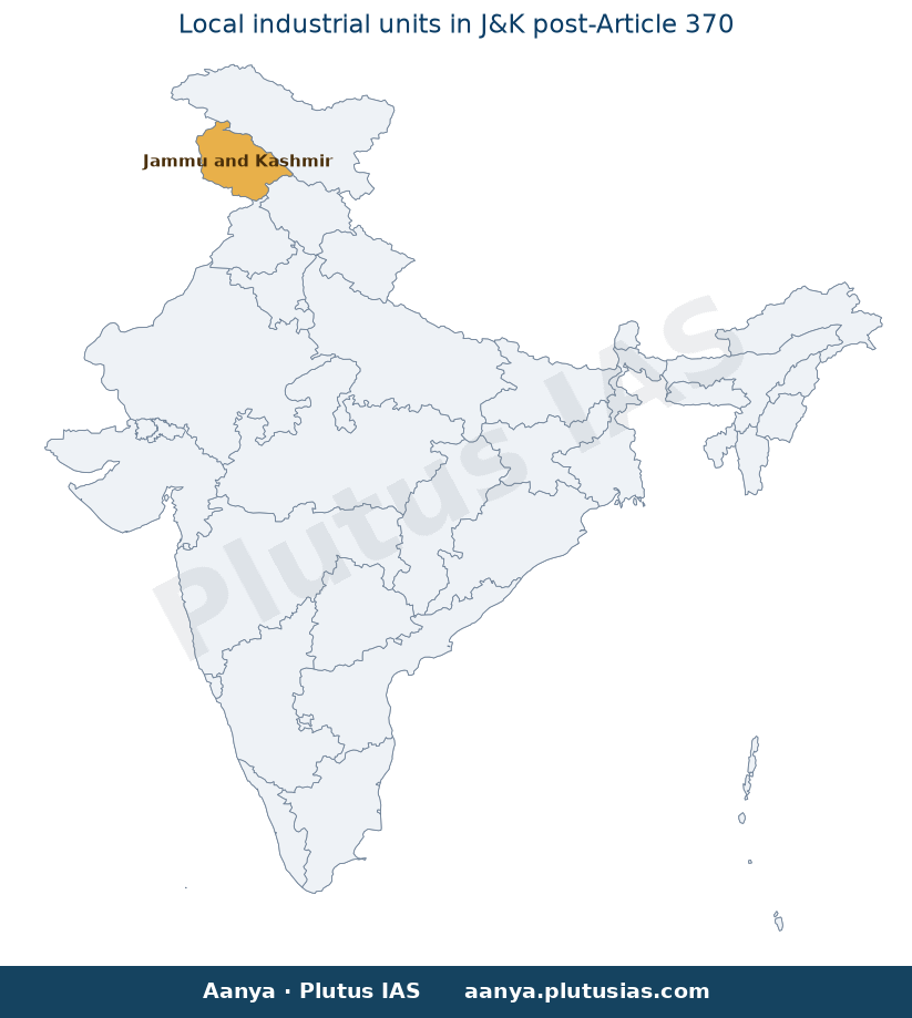 Map of Jammu and Kashmir highlighted on the map of India — J&K industrial units growth 2019-2026 parliamentary panel report