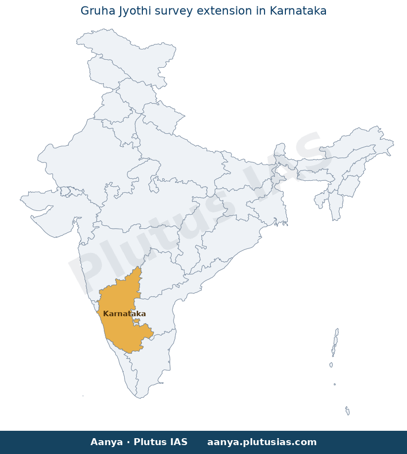 Map of Karnataka highlighted on the map of India — Gruha Jyothi survey deadline extension