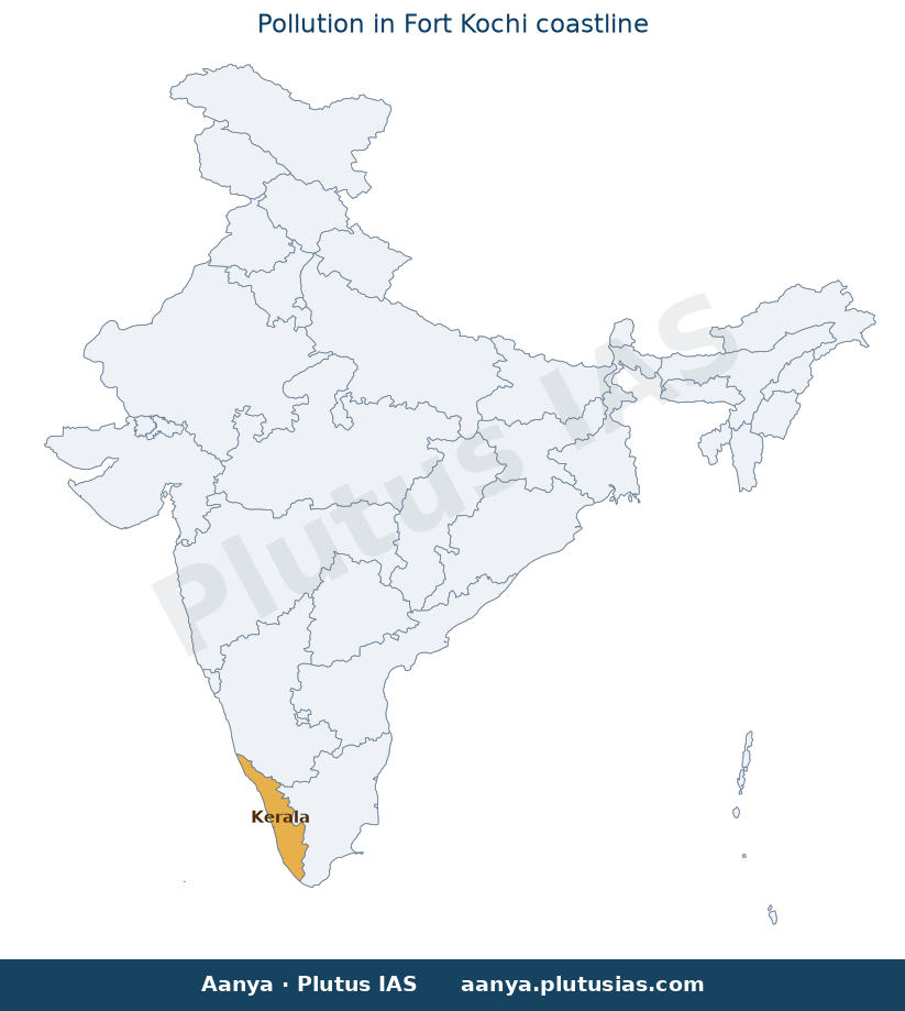 Map of Kerala highlighted on the map of India — NGT pollution report Kerala Fort Kochi coastline