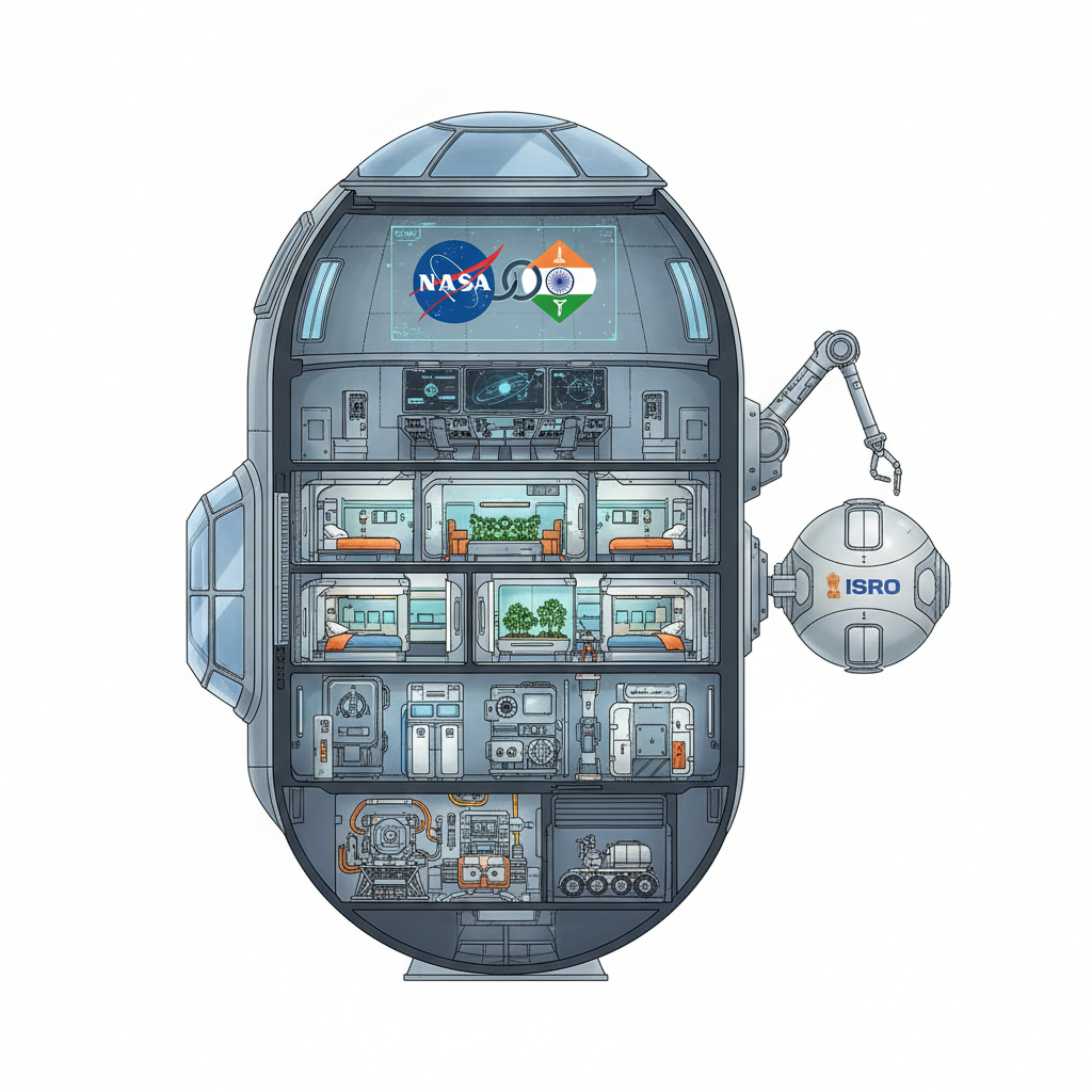 NASA invites ISRO to join Moon Base programme — labelled illustration