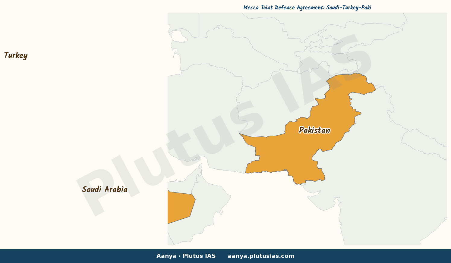 Map of Saudi Arabia, Turkey, Pakistan highlighted on the map of India — Mecca Joint Defence Agreement India Pakistan…