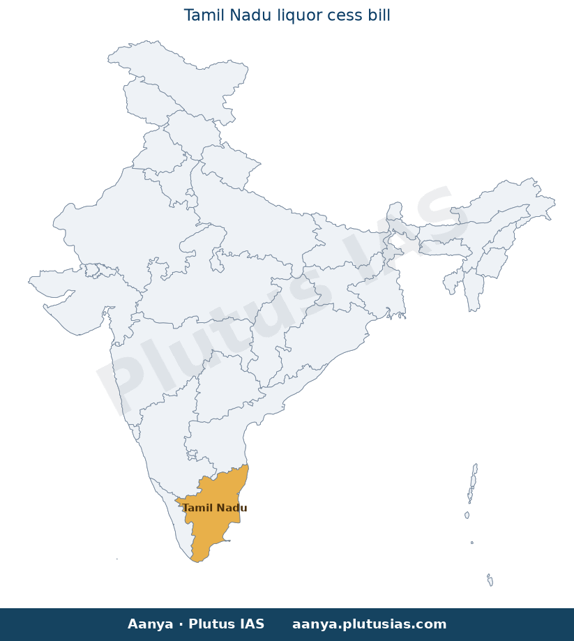 Map of Tamil Nadu highlighted on the map of India — Tamil Nadu liquor cess environmental social welfare