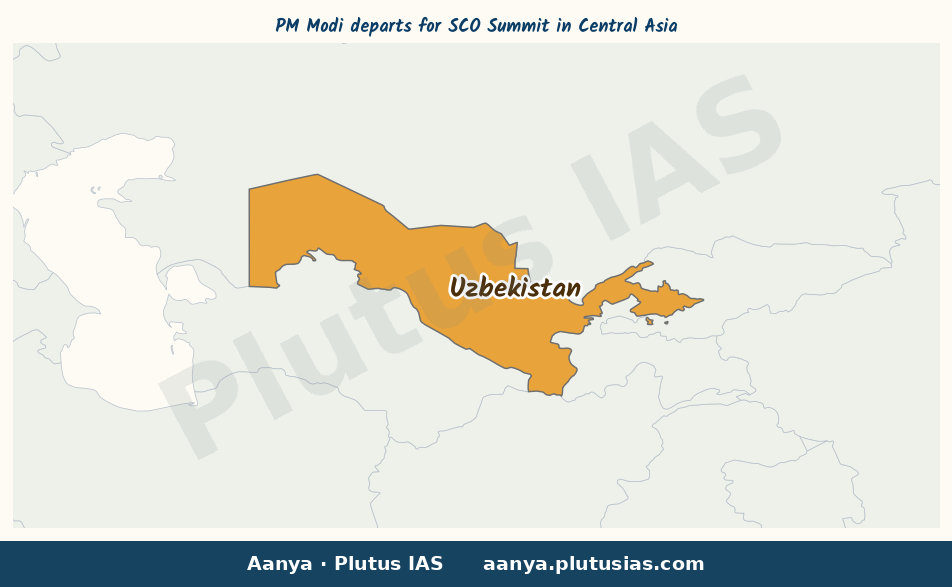 Map of Uzbekistan, Kyrgyz Republic highlighted on the map of India — SCO Summit 2026 PM Modi terrorism Central Asia India…