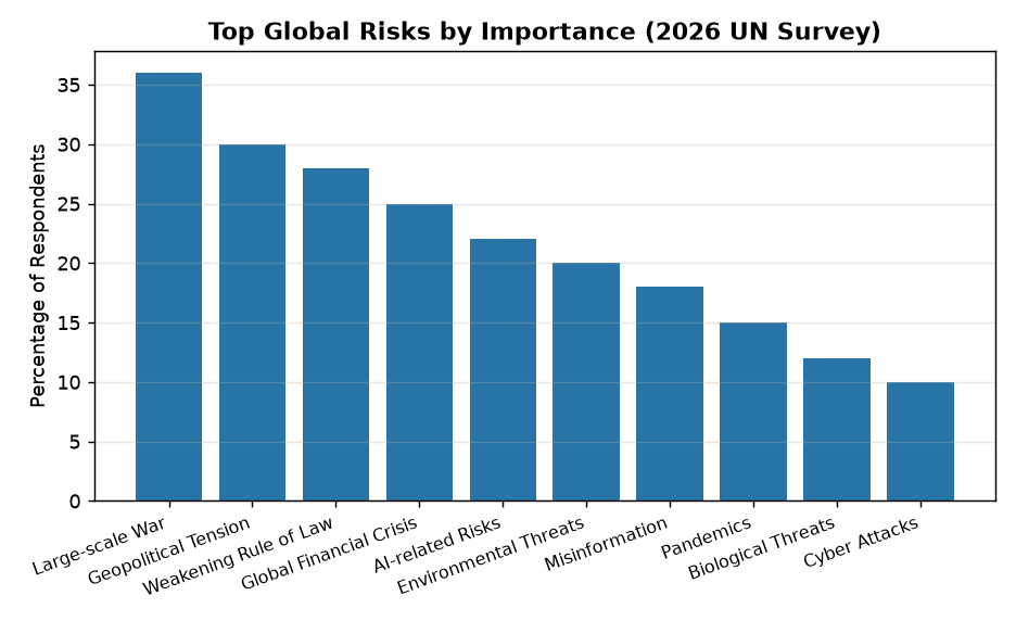 Top Global Risks by Importance (2026 UN Survey) UN Survey Warns: Large-Scale War Tops Global Risk Rankings for 2026 — Top Global Risks by Importance (2026 UN Survey)
