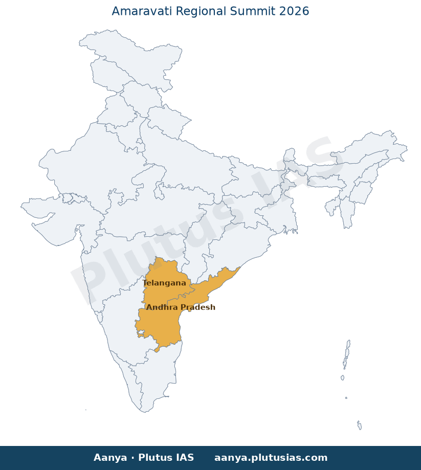 Map of Andhra Pradesh, Telangana highlighted on the map of India — Amaravati Regional Summit 2026 CII Partnership Summit