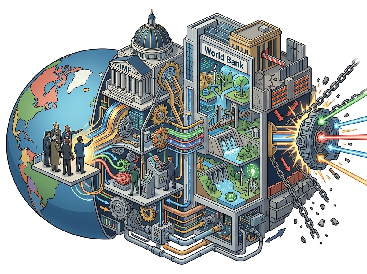 BRICS urges IMF, World Bank reforms, hits unilateral tariffs and sanctions — labelled illustration
