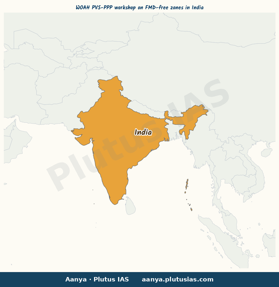 Map of India highlighted on the map of India — FMD-free India 2026 WOAH workshop PPP state plans