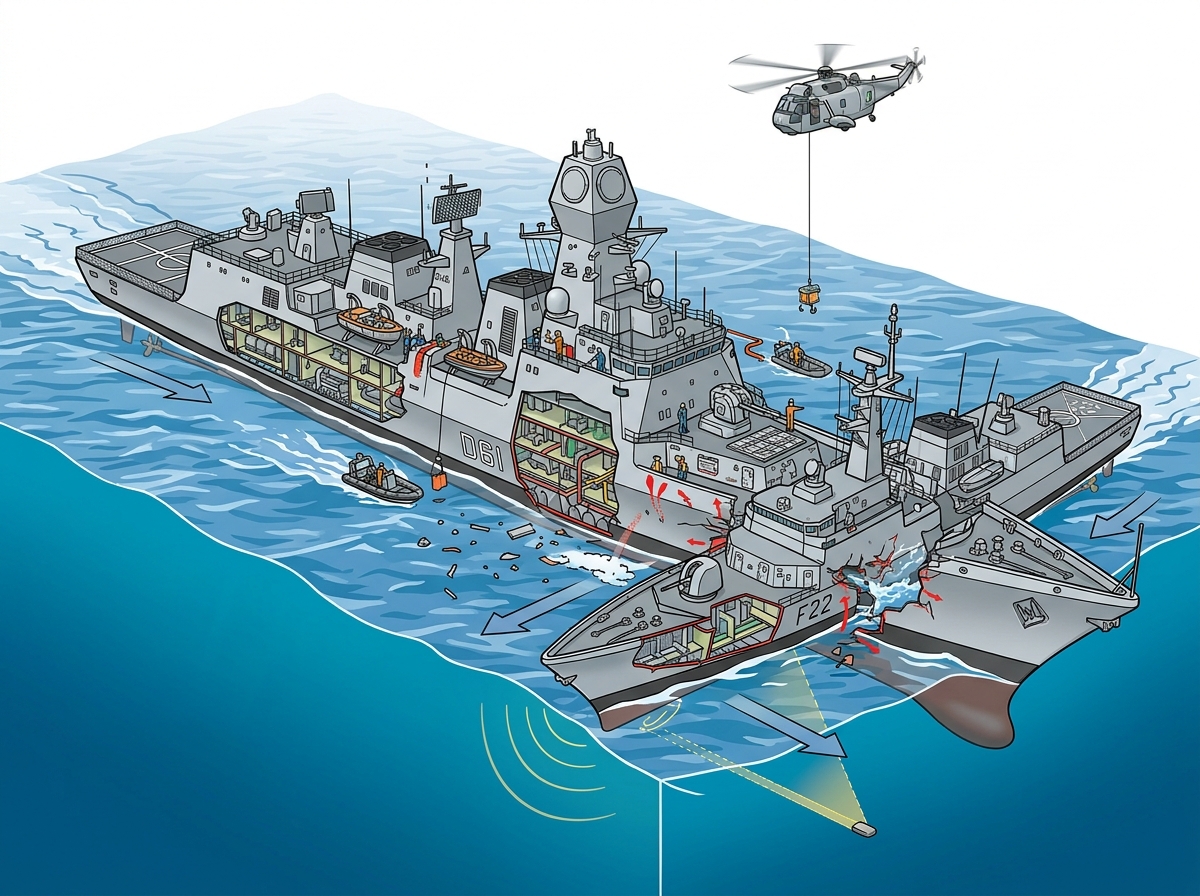 India rejects Pakistan’s claim, defends Navy after Arabian Sea collision — labelled illustration