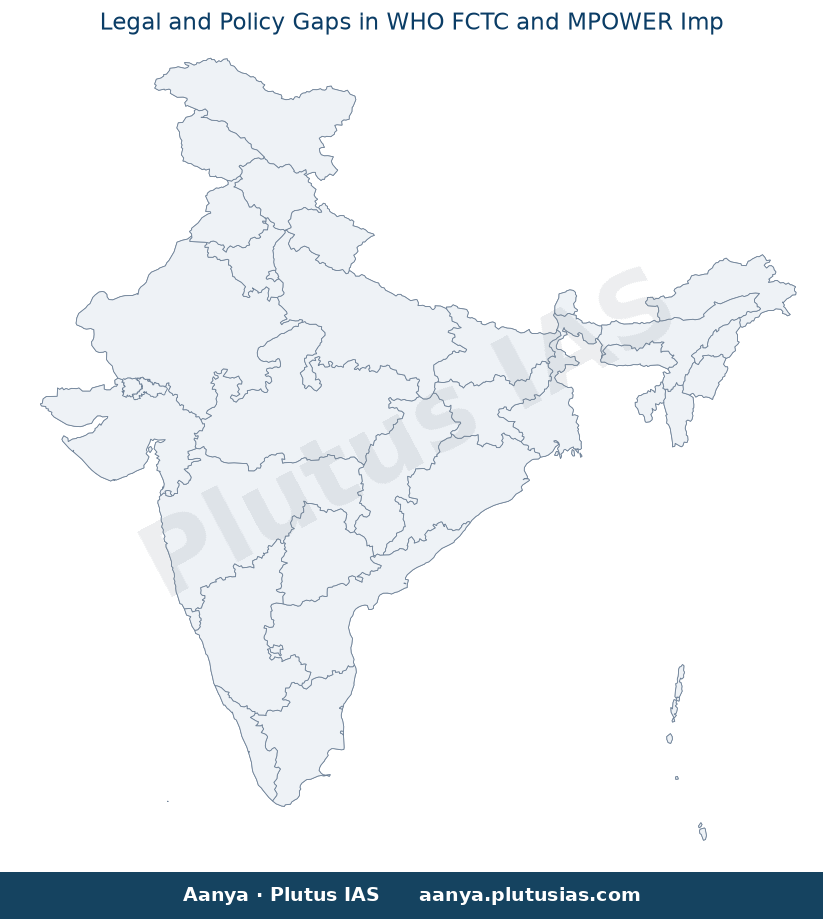 Map of India highlighted on the map of India — WHO FCTC implementation challenges in India