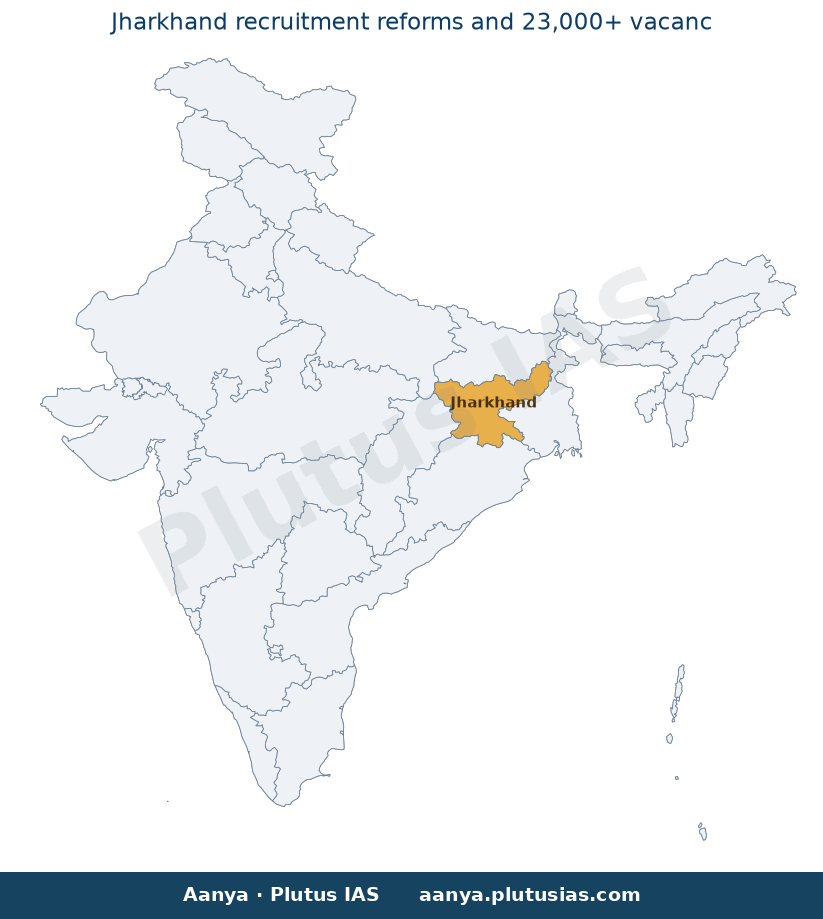 Map of Jharkhand highlighted on the map of India — Jharkhand recruitment scam reforms 23,610 vacancies JPSC JSSC