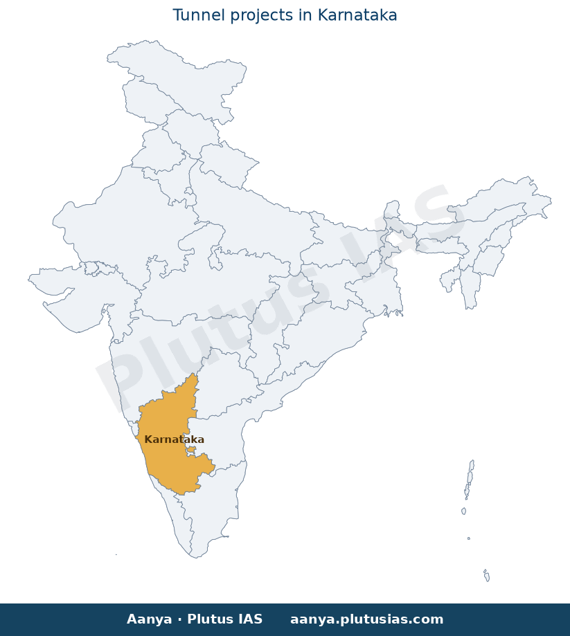 Map of Karnataka highlighted on the map of India — Karnataka tunnel road projects Hebbal lake Lal Bagh GSI report