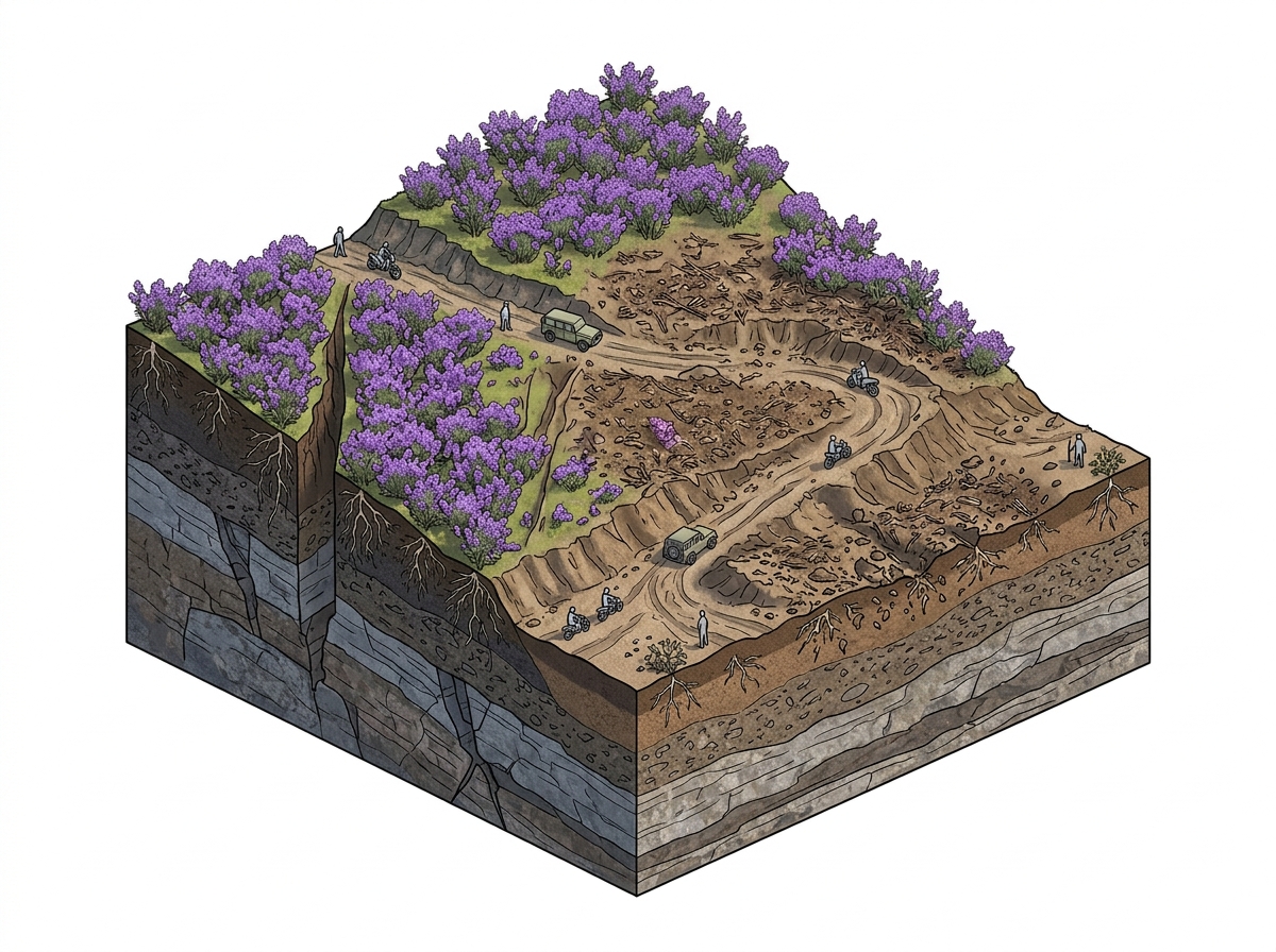 Large-scale destruction of Neelakurinji reported in Munnar hills — labelled illustration