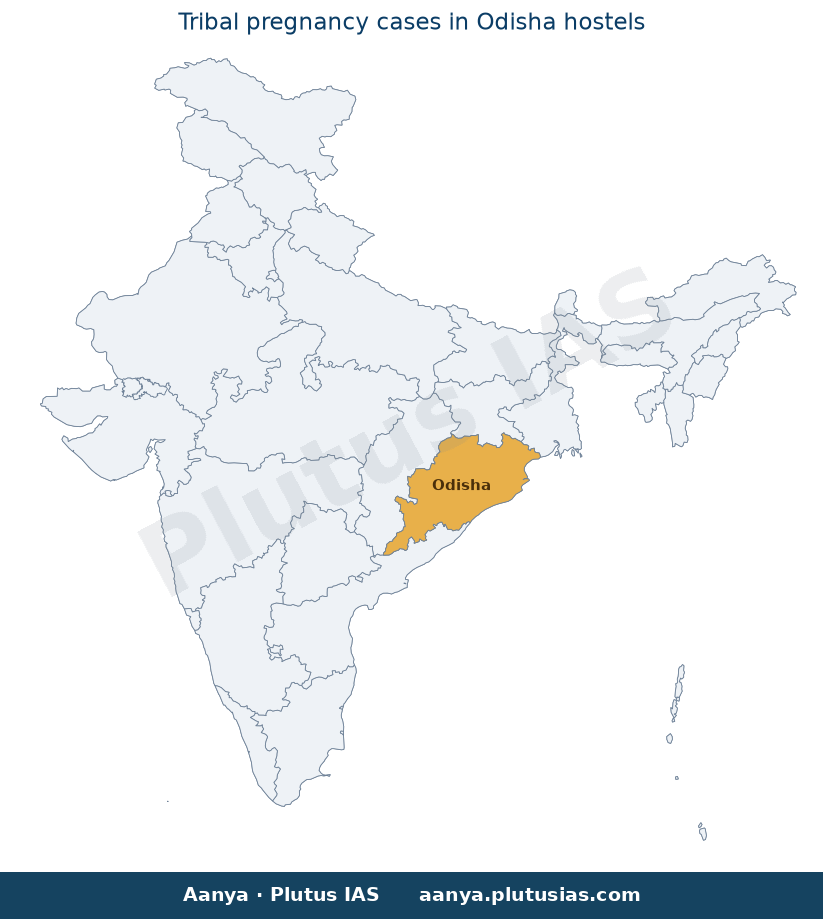 Map of Odisha highlighted on the map of India — Odisha tribal hostels minor pregnancies 2024