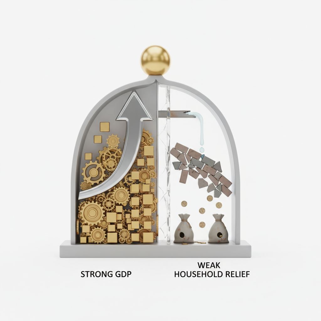 Strong GDP, weak household relief — labelled illustration