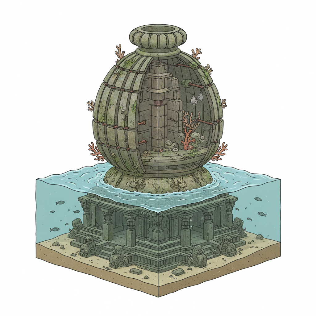 Sunken temple crown appears on Ganjam coast — labelled illustration