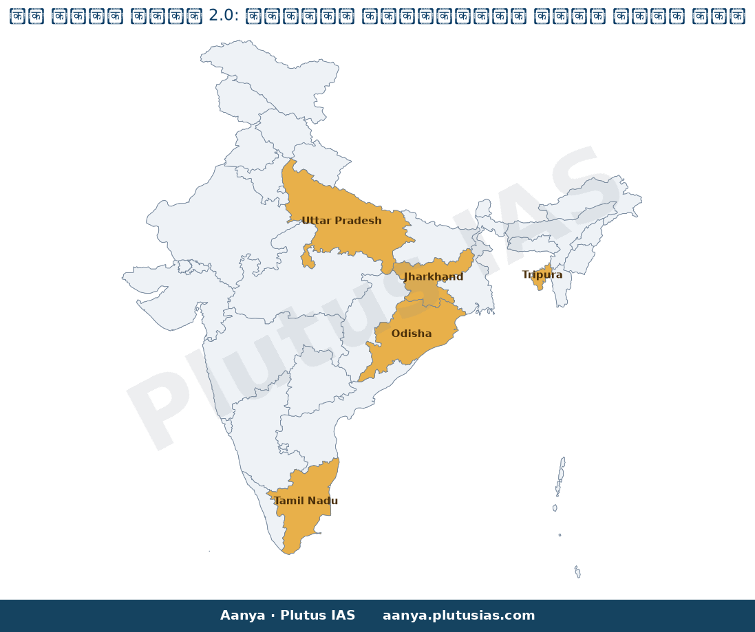 Map of Uttar Pradesh, Tripura, Tamil Nadu, Odisha, Jharkhand highlighted on the map of India — जल जीवन मिशन 2.0 नवाचार…